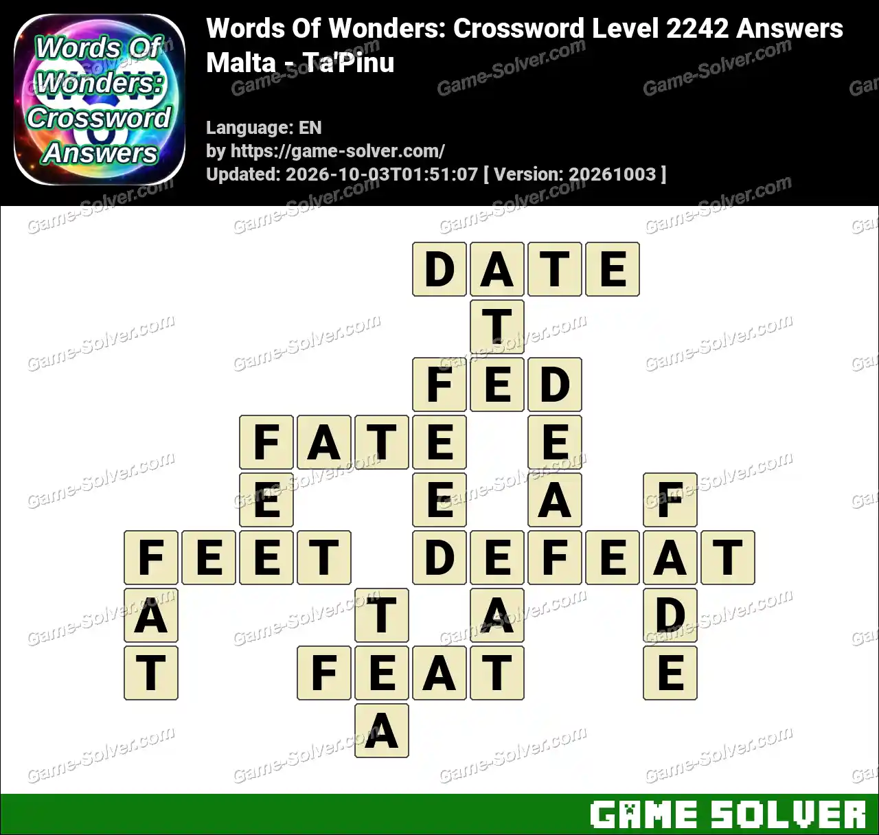Words Of Wonders: Crossword Level 2242 Answers – Malta – Ta’Pinu